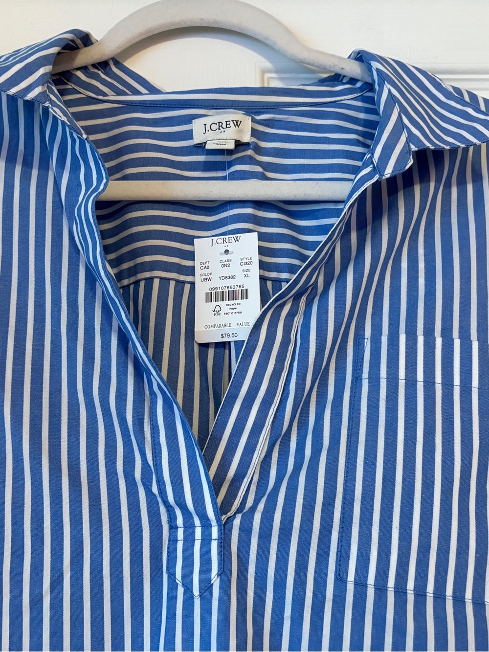 J. Crew Blue & White Striped Short Sleeve Popover Blouse - Picture 3 of 5
